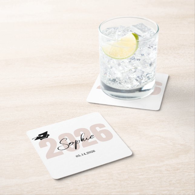 Personalised Graduation  Class of 2026 Square Paper Coaster (Insitu)