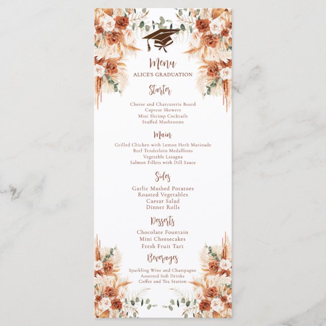 Personalised Graduation Dinner Menu Bookmar (Front)