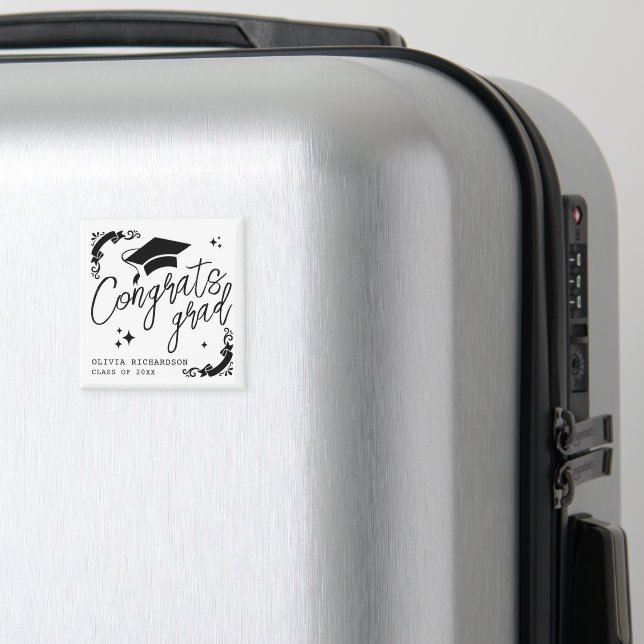 Personalised Graduation Elegant Script Stars & Cap Magnet (In Situ (Luggage))