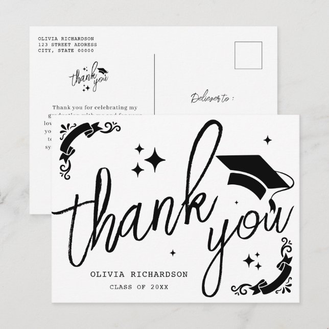 Personalised Graduation Elegant Script Stars & Cap Postcard (Front/Back)