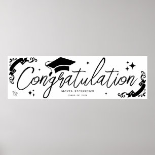 Personalised Graduation Elegant Script Stars & Cap Poster
