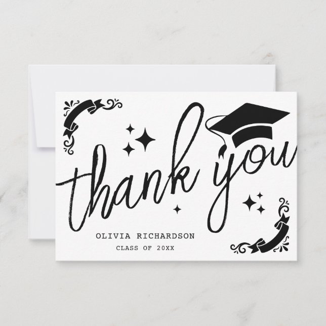 Personalised Graduation Elegant Script Stars & Cap Thank You Card (Front)