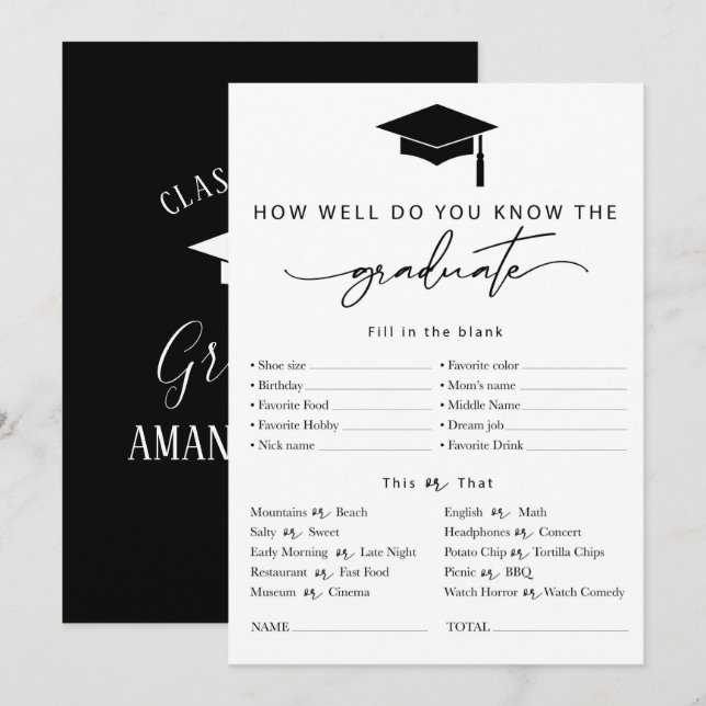 Personalised Graduation Game quiz Invitation (Front/Back)