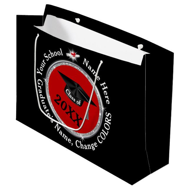 Personalised, Graduation Gift Bags, Black and Red Large Gift Bag (Front Angled)