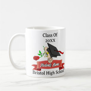 Personalised Graduation Gift Cap Diploma Red Rose  Coffee Mug