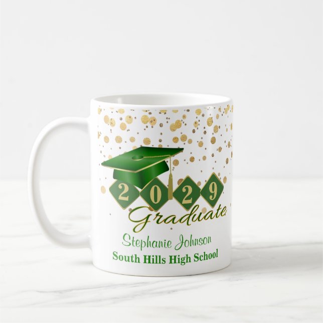 Personalised Graduation Green & Gold 20XX Coffee Mug (Left)