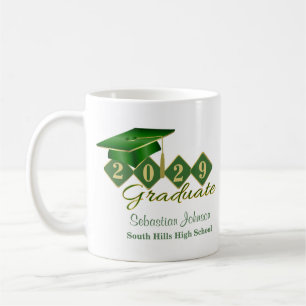 Personalised Graduation Green & Gold Coffee Mug