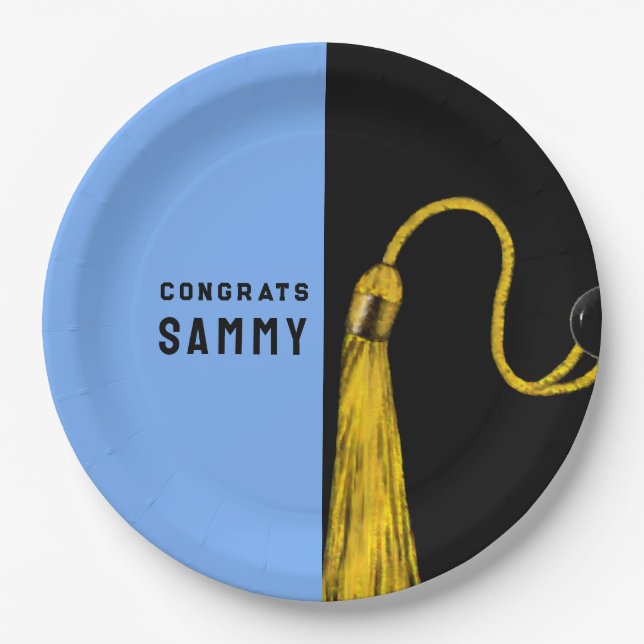 Personalised Graduation Light Blue Paper Plates (Front)