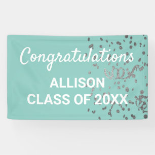 Personalised Graduation Modern Teal Silver Glitter Banner