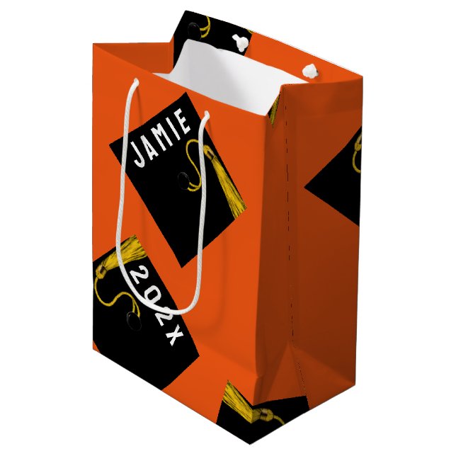 Personalised Graduation Orange Medium Gift Bag (Front Angled)