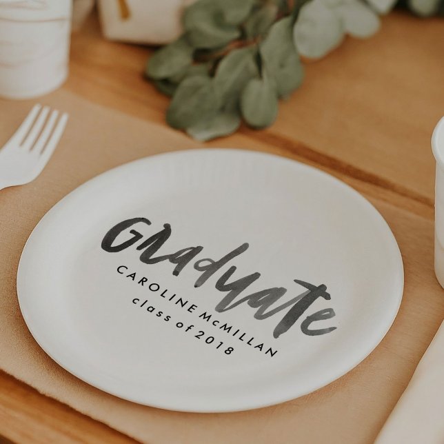 Personalised Graduation Paper Plate (Hand-lettered graduate personalized graduation party paper plate.)