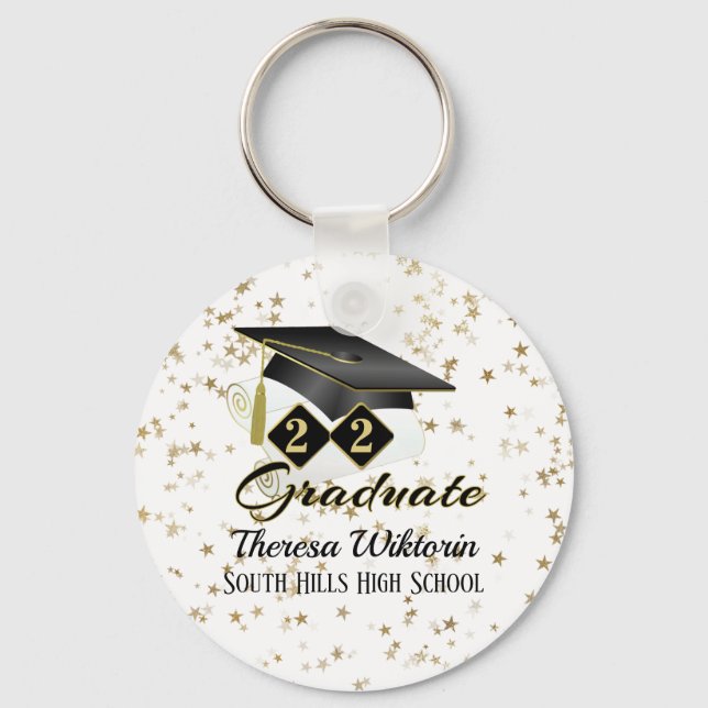 Personalised Graduation Party Black Gold Key Ring (Front)