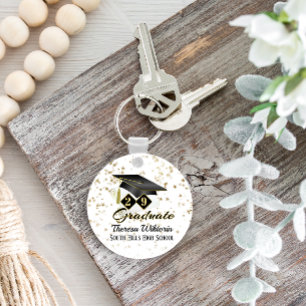 Personalised Graduation Party Black Gold Key Ring