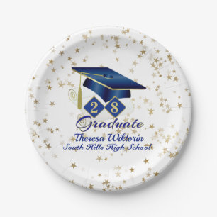 Personalised Graduation Party Blue & Gold 20XX Paper Plate