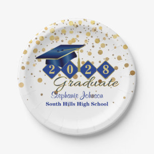 Personalised Graduation Party Blue & Gold 20XX Paper Plate