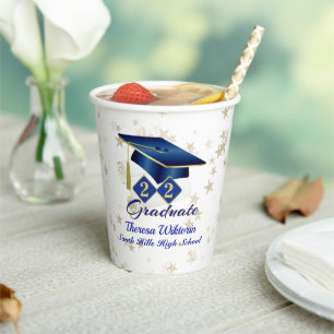 Personalised Graduation Party Blue Gold Paper Cup