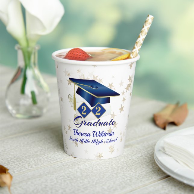Personalised Graduation Party Blue Gold Paper Cup (Insitu)