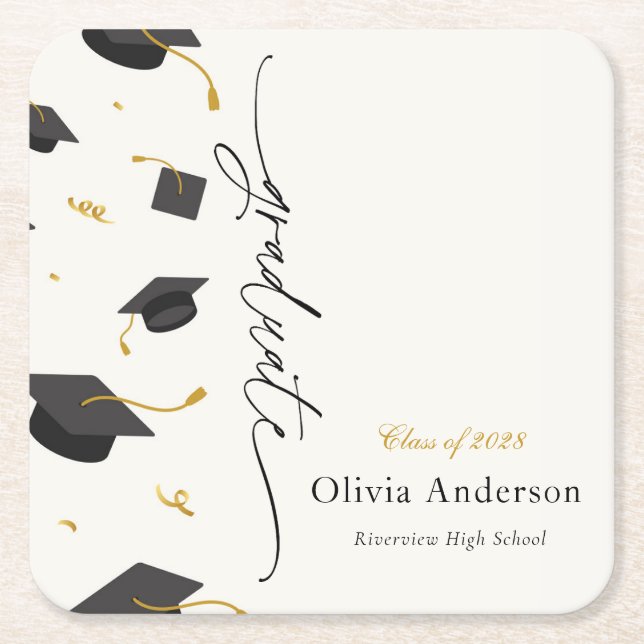 Personalised Graduation Party Square Paper Coaster (Front)