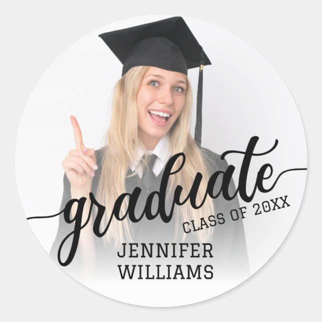 Personalised Graduation Photo Graduate Party Classic Round Sticker (Front)