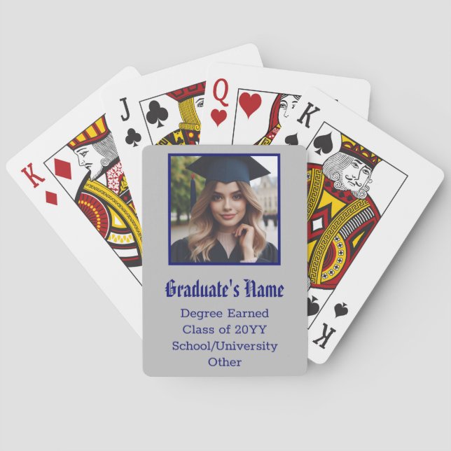 Personalised Graduation Photo Name Class Navy Blue Playing Cards (Back)