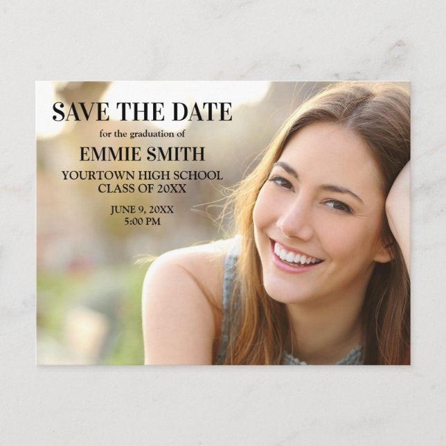 Personalised Graduation Photo Save the Date Postcard (Front)