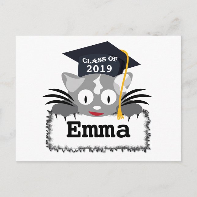 Personalised Graduation Postcard. Cute Kitty Face Postcard (Front)