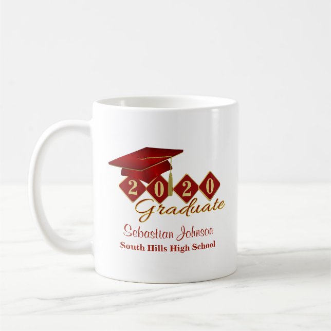 Personalised Graduation Red & Gold 20XX Coffee Mug (Left)