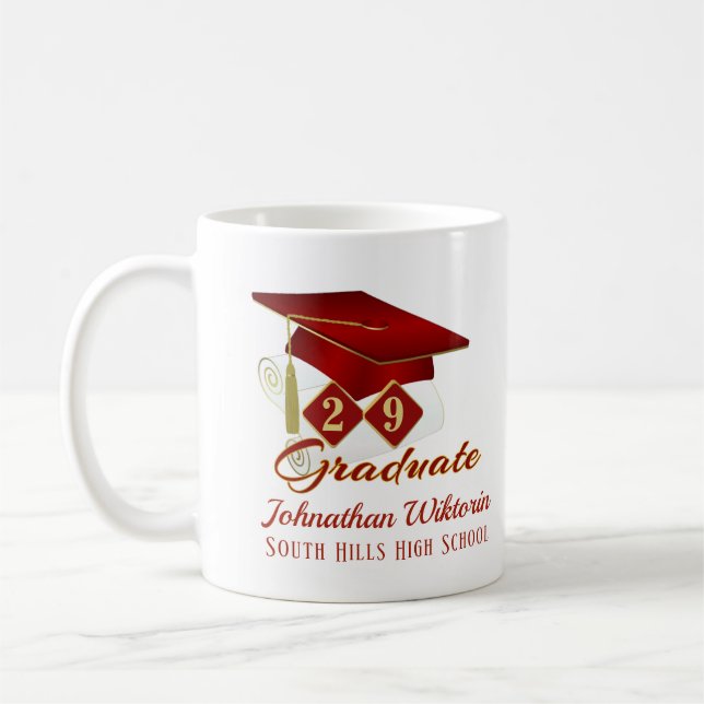 Personalised Graduation Red & Gold 20XX Coffee Mug (Left)