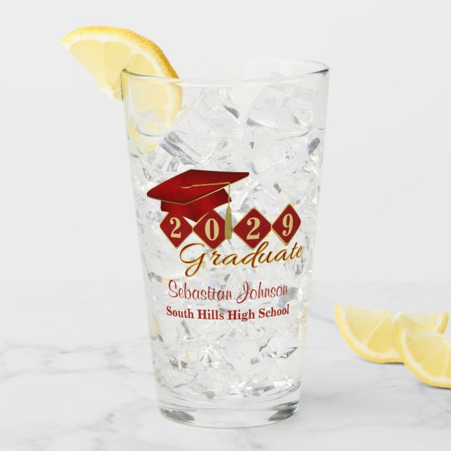 Personalised Graduation Red & Gold 20XX Glass (Front Ice)