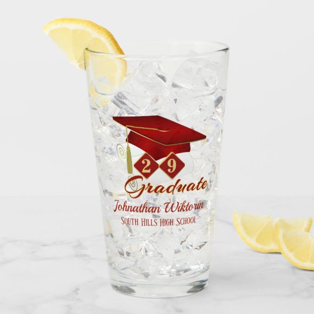 Personalised Graduation Red & Gold 20XX Glass (Front Ice)