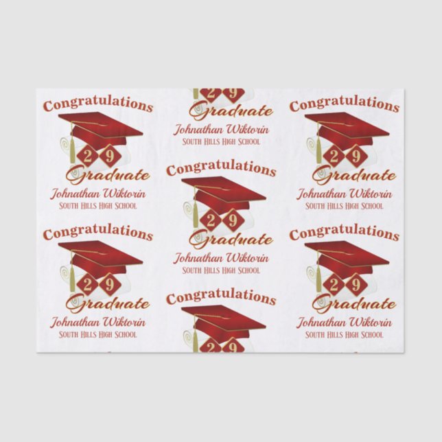 Personalised Graduation Red & Gold Tissue Paper (Front)