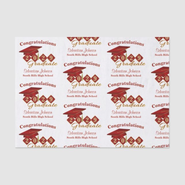 Personalised Graduation Red & Gold Tissue Paper (Front)