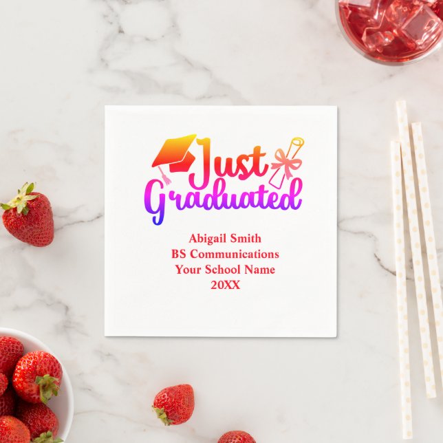 Personalised Graduation Red, Orange Purple  Napkin (Insitu)