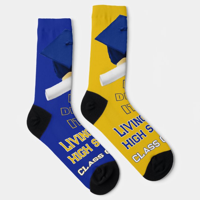 Personalised Graduation Socks - Royal Blue & Gold (Right)