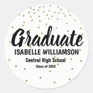 Personalised Graduation Sticker,  Tiny Gold Stars Classic Round Sticker