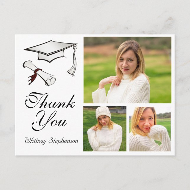 Personalised Graduation Thank You Card 3 Photos (Front)