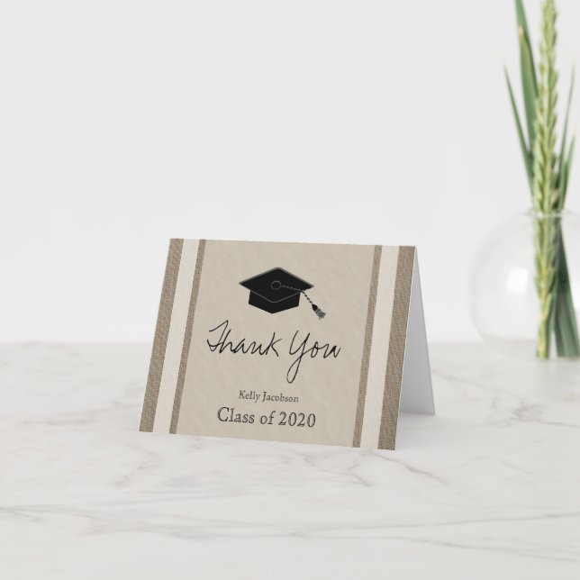 Personalised Graduation Thank You Card -- Burlap (Front)