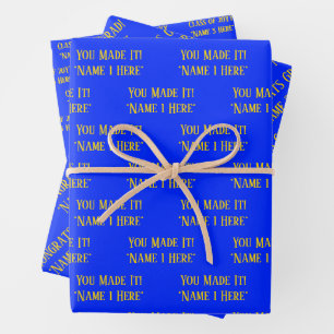 Personalised Graduation Wishes Elegant Blue Yellow Wrapping Paper Sheet
