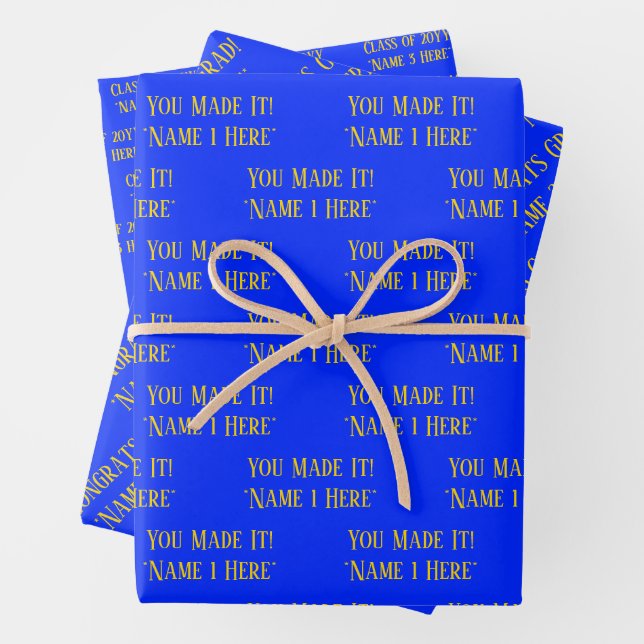 Personalised Graduation Wishes Elegant Blue Yellow Wrapping Paper Sheet (In situ)