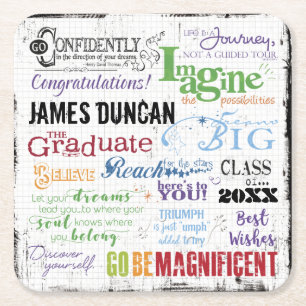 Personalised Graduation Word Art Square Paper Coaster