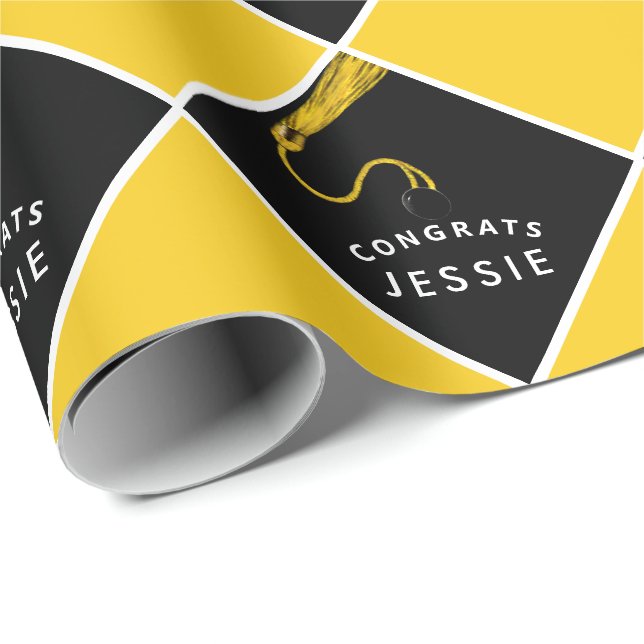 Personalised Graduation Yellow Gift Wrapping Paper (Roll Corner)