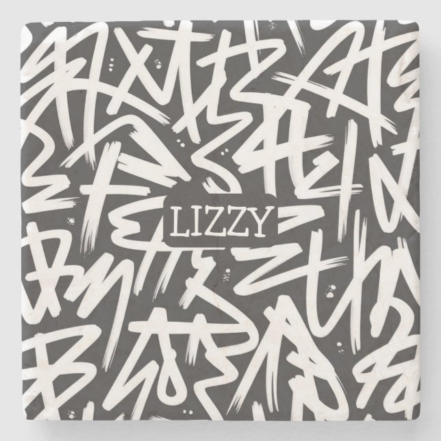 Personalised Graffiti Name Pattern — Custom Urban Stone Coaster (Front)