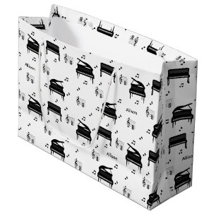 Personalised Grand Piano and Music Notes Pattern Large Gift Bag