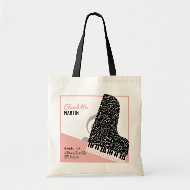 Personalised Grand Piano Student Teacher Soft Pink Tote Bag (Front)