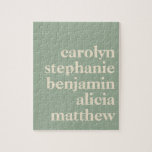 Personalised Grandchildren Names in Sage Green Jigsaw Puzzle<br><div class="desc">Modern Typography Personalised Grandchildren Names | Sage Green Puzzle</div>