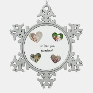 Personalised Grandchildren Photo Collage  Snowflake Pewter Christmas Ornament
