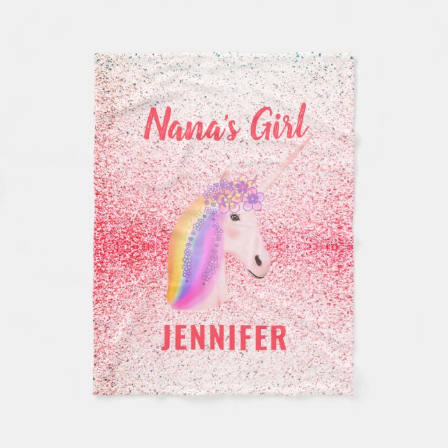 Personalised Granddaughter Pink Unicorn Fleece Blanket (Front)