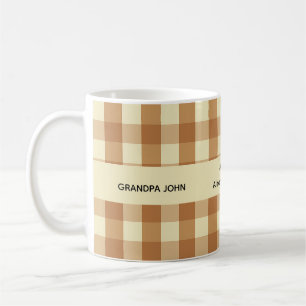 Personalised Grandkids Names Warm Brown Gingham Coffee Mug