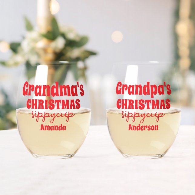 Personalised Grandma and Grandpa Christmas Stemless Wine Glass (Insitu (Wedding))