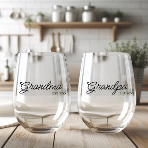 Personalised Grandma And Grandpa  Stemless Wine Glass